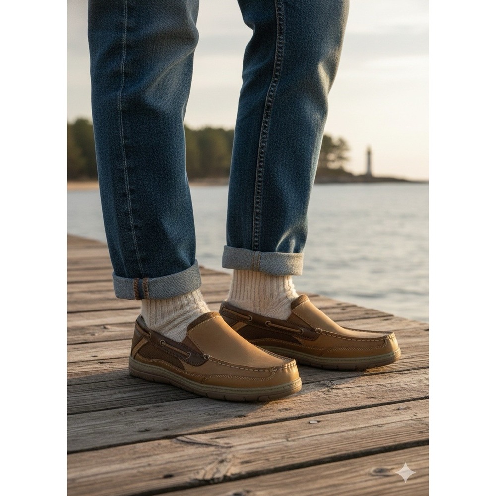 Croft & Barrow Coffee‎ Roast Leather Boat Shoes Moccasins Size 11 Acadamia Men's